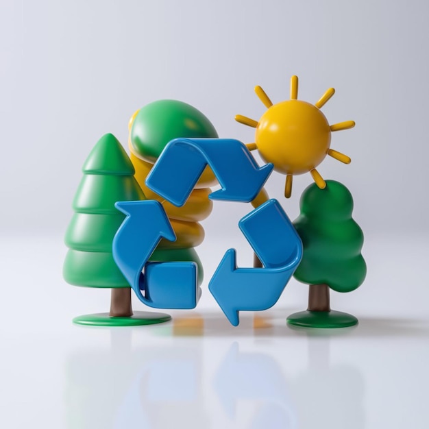 Plik wektorowy ilustracja 3d symboli recyklingu w stylu kreskówki