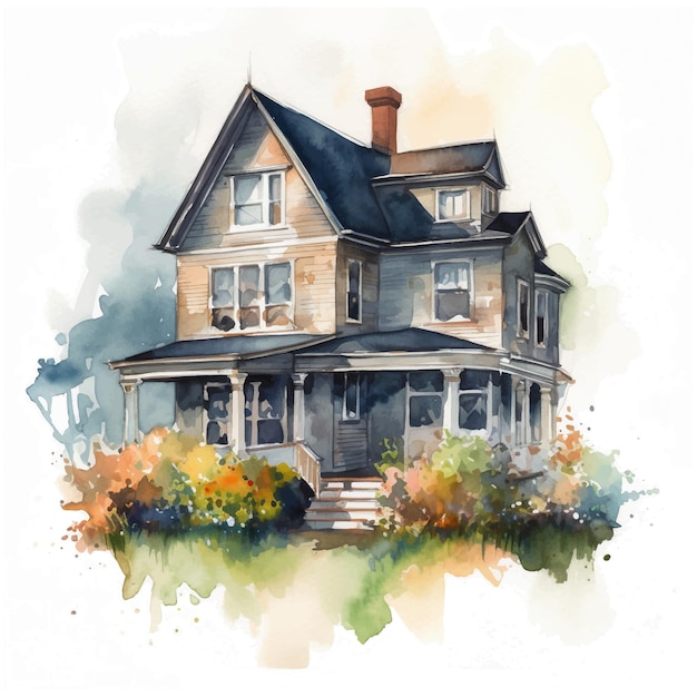 Plik wektorowy ilustracja akwarela farby duży dom