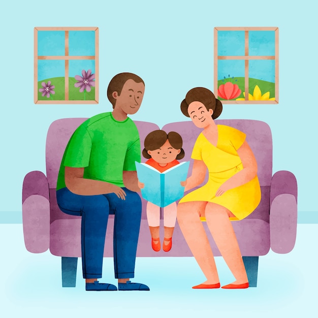 Plik wektorowy ilustracja akwarela rodzinne chwile