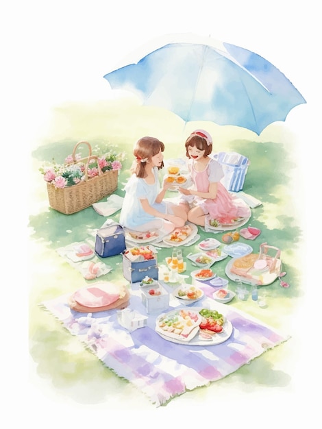 Ilustracja akwarelowa pikniku w parku