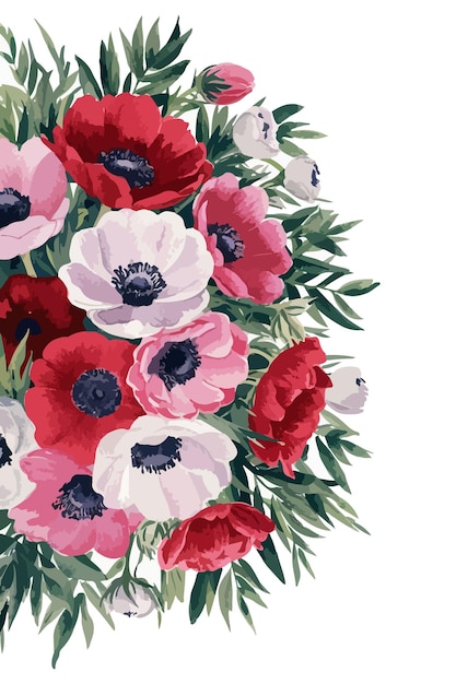 ilustracja akwarelowa przedstawiająca istotę zapierającego oddechu bukietu anemonów