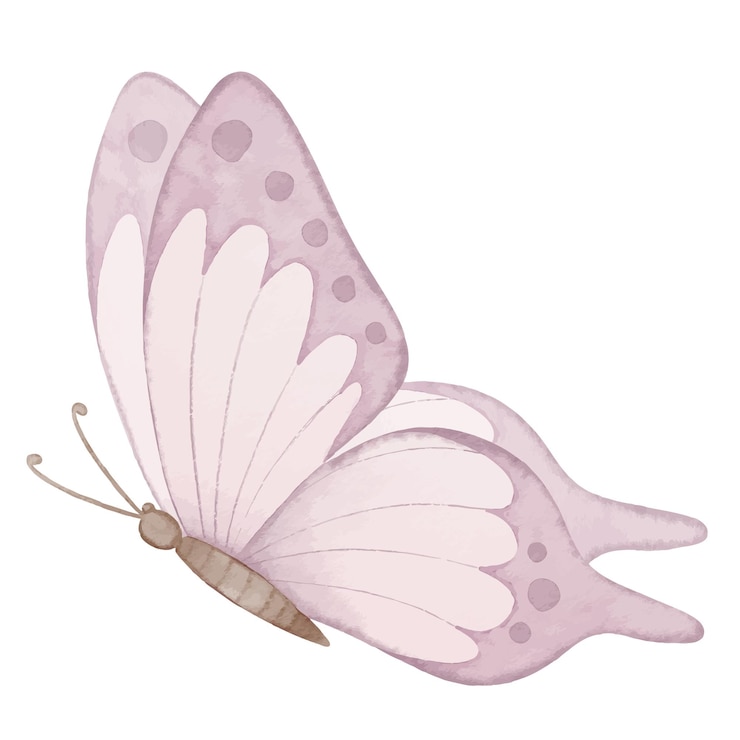 Wektor ilustracja akwarelowa różowego motyla rysunek uroczego owada pomalowany w pastelowych kolorach na kartki z okazji urodzin dziecka lub zaproszenia na ślub malowanie na odizolowanym tle dla klipartu