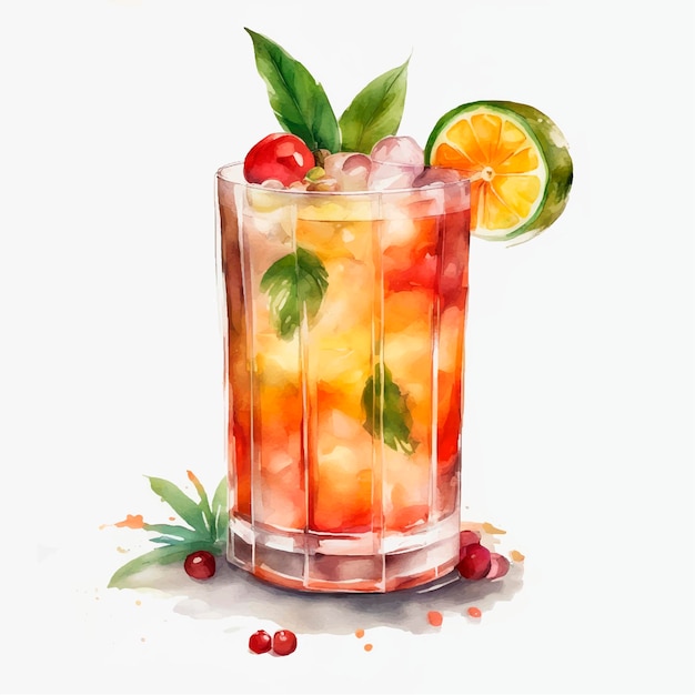 Plik wektorowy ilustracja akwarelowa tropical cocktail