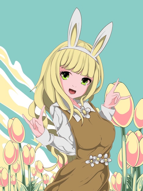 ilustracja anime z kolorowym tłem
