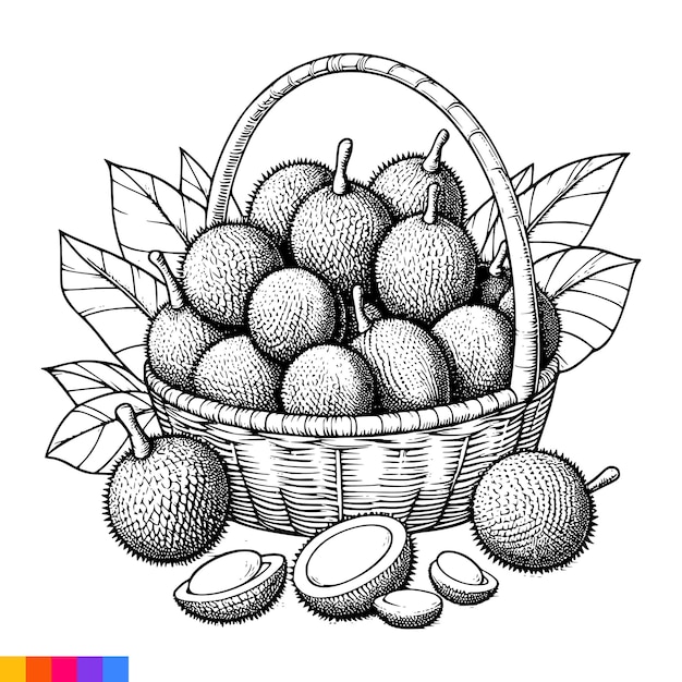 Plik wektorowy ilustracja artystyczna koszyka owocowego do kolorowania książki owoce do kolorowania grafika wektorowa