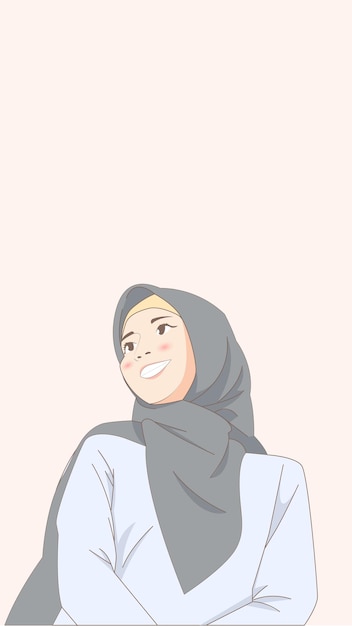 Plik wektorowy ilustracja artystyczna uśmiechająca się dziewczyna z hidżabu z dolnego kąta wektor