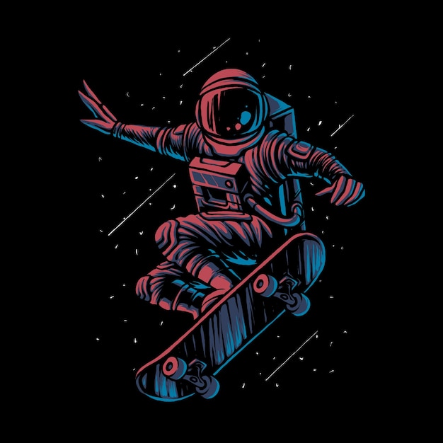 Ilustracja astronauta na deskorolce