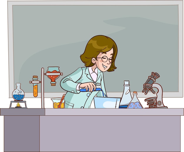 Plik wektorowy ilustracja badań medycznych. naukowiec w laboratorium chemicznym.