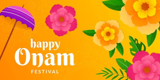 ilustracja banera festiwalu Happy Onam w stylu gradientu
