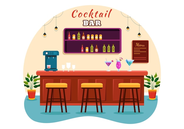 Plik wektorowy ilustracja barów koktajlowych z przyjaciółmi spędzającymi czas z alkoholowymi napojami owocowymi lub koktajlami