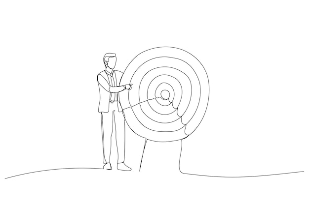 Ilustracja biznesmena wskazującego na duży cel Sztuka w stylu jednej linii