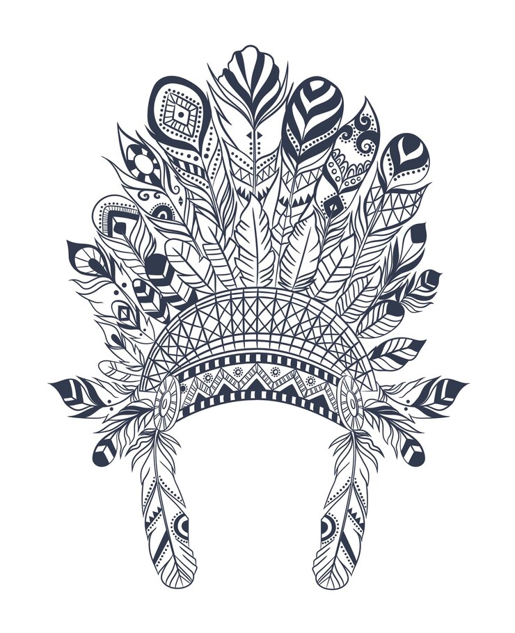 Wektor ilustracja boho z nakryciem głowy z piór