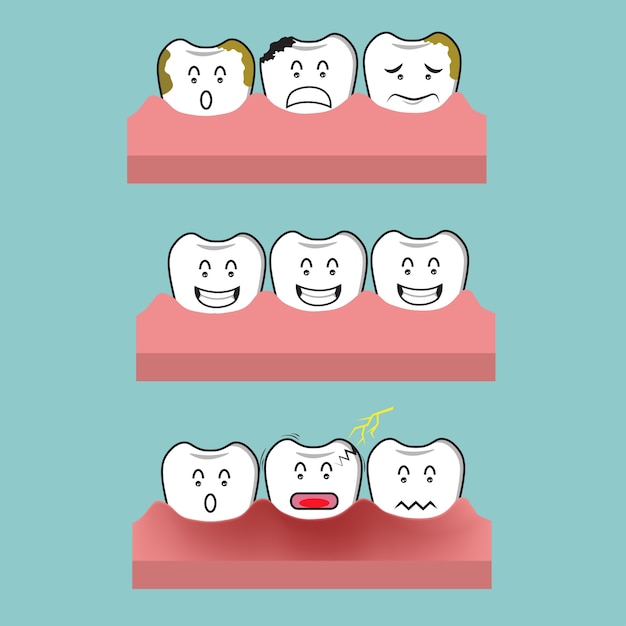 Plik wektorowy ilustracja ból zęba, próchnicy zębów i koncepcji zdrowych zębów.