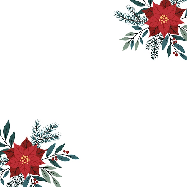 Plik wektorowy ilustracja bożonarodzeniowa z kompozycją gałęzi sosny pounsetia i czerwonych jagód