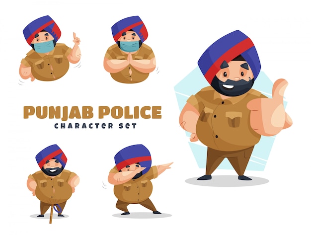 Ilustracja Cartoon Zestaw Znaków Policji Pendżab