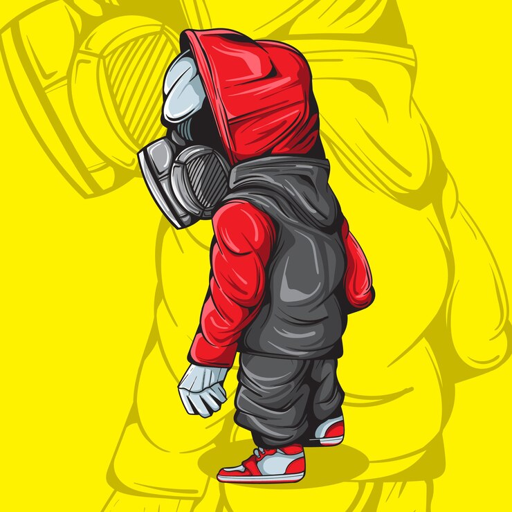 Wektor ilustracja charakteru z maską i urban streetwear