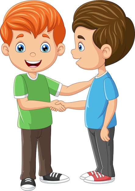 Ilustracja chłopców z kreskówek uściskających rękę