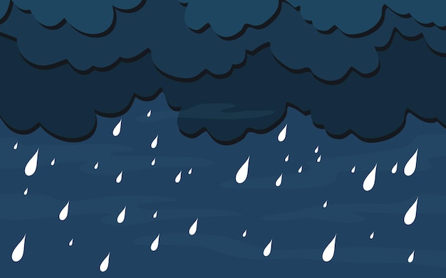 Ilustracja Chmury I Deszczu Na Ciemnym Tle Silny Deszcz Pory Deszczowej Wycięty Z Papieru I Płaski Styl
