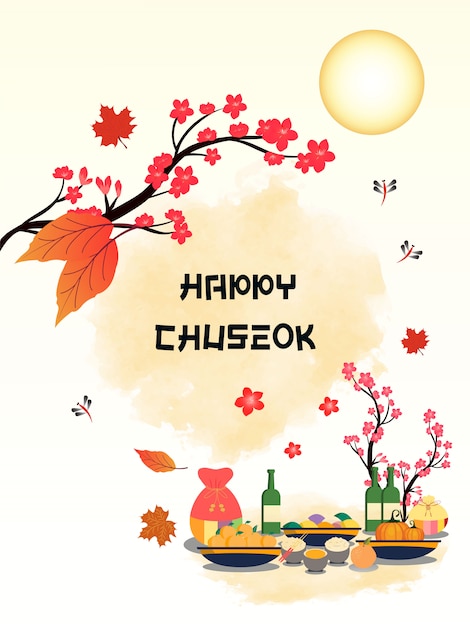 Ilustracja Chuseok. Drzewo Persimmon Na Widok Księżyca W Pełni