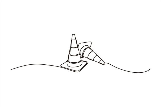 ilustracja ciągłej linii wektorowej konstrukcji stożka ruchu drogowego