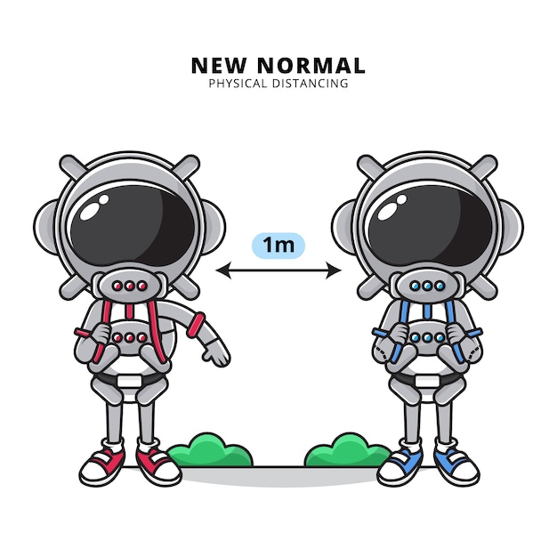 Ilustracja Cute Astronauta Robi Dystans Fizyczny W Nowej Erze Normalnej