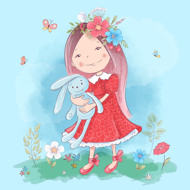 Ilustracja Cute Girl Cartoon Z Zabawki