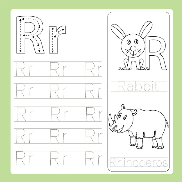 Plik wektorowy ilustracja ćwiczenia r az słownictwo kreskówka zwierząt