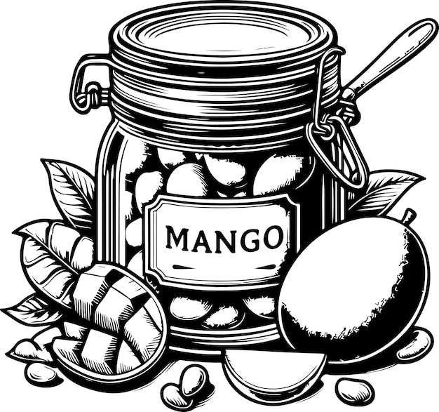 Ilustracja czarnego konturu słoika z dżemem z mango