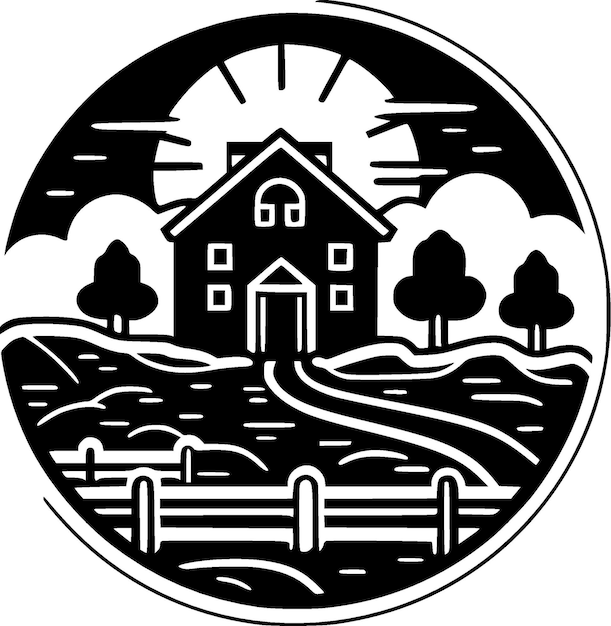 Ilustracja Czarno-białej Izolowanej Ikony Wektorowej Farmy