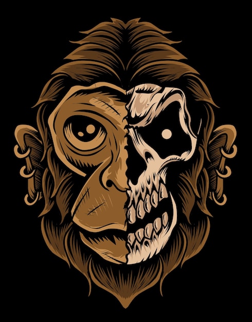 Ilustracja czaszki małpy na czarnym tle