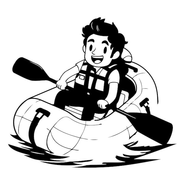 Plik wektorowy ilustracja człowieka jeżdżącego na nadmuchiwanej łodzi raftingowej