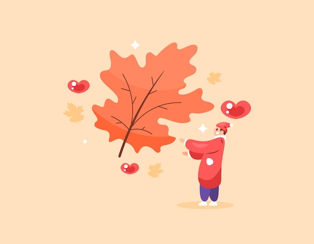Ilustracja człowieka kochającego jesienię i upadające liście