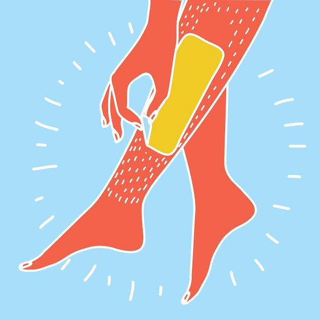 Plik wektorowy ilustracja depilacji kobieta robi nogi depilacji brzytwą styl kreskówki