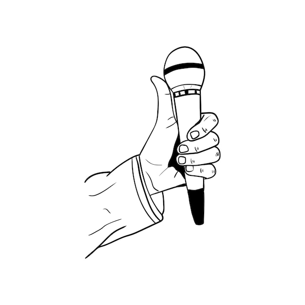Ilustracja Dłoni Trzymającej Mikrofonręcznie Narysowana Ikona Dłoni Trzymającej Mikrofon