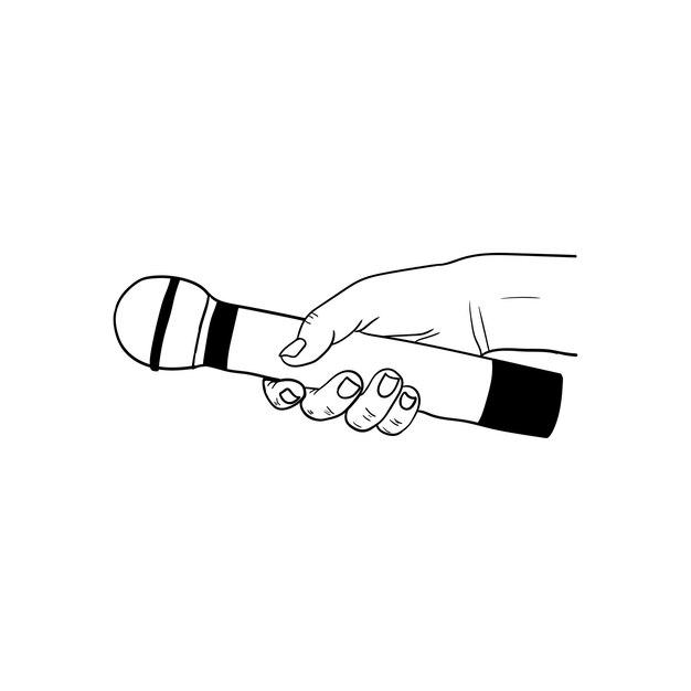 Ilustracja dłoni trzymającej mikrofonręcznie narysowana ikona dłoni trzymającej mikrofon