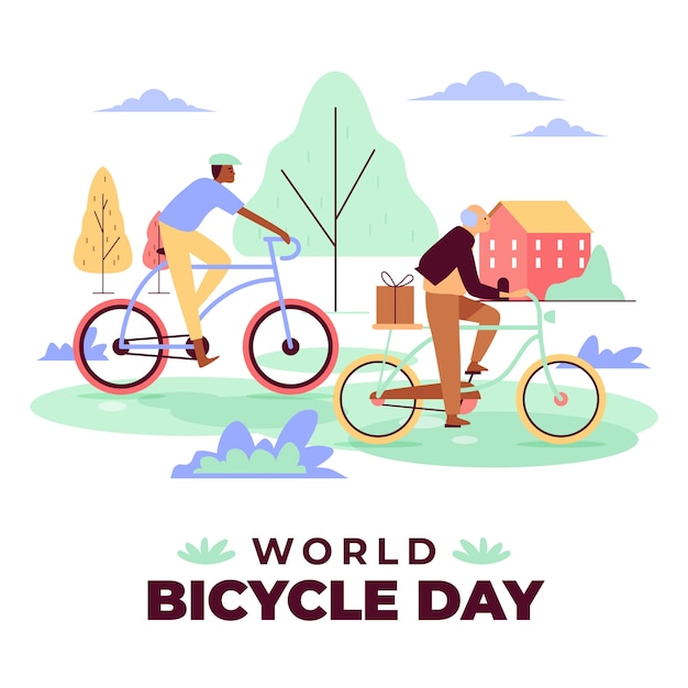 Plik wektorowy ilustracja dnia rowerowego płaskiego świata