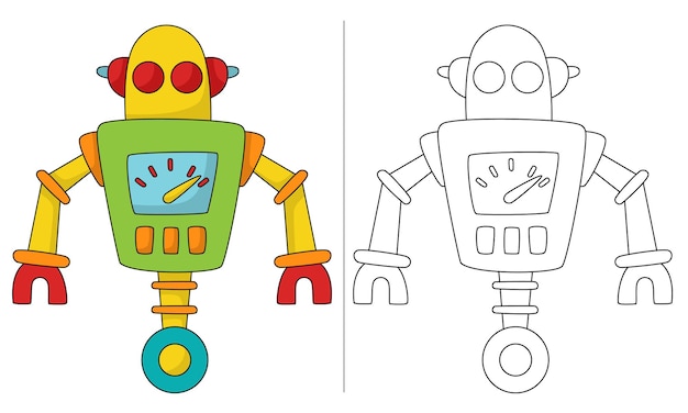 Plik wektorowy ilustracja do kolorowania dla dzieci retro robot z kołem