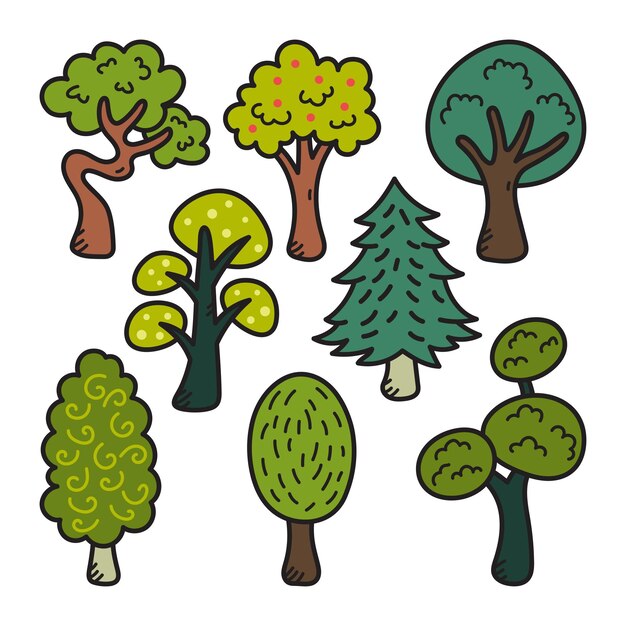 Plik wektorowy ilustracja drzew doodle