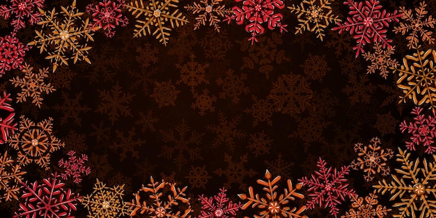 Ilustracja Dużych Złożonych Przezroczystych świątecznych Płatków śniegu W Kolorach Czerwonym I Pomarańczowym, Znajdujących Się Wokół, Na Tle Z Padającego śniegu. Przezroczystość Tylko W Formacie Wektorowym