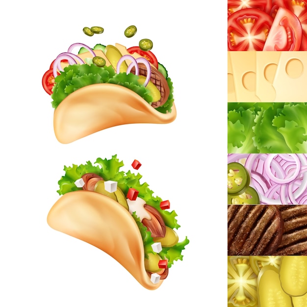 Ilustracja Dwóch Meksykańskich Tacos Z Różnymi Składnikami