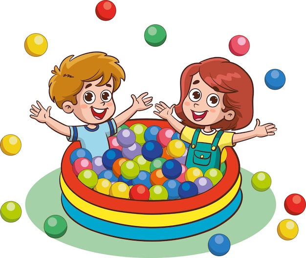 Plik wektorowy ilustracja dzieci bawiące się kolorowymi kulkami na białym tle