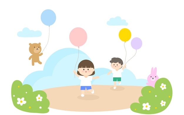 Ilustracja Dzieci Z Balonami I Postaciami Zwierząt