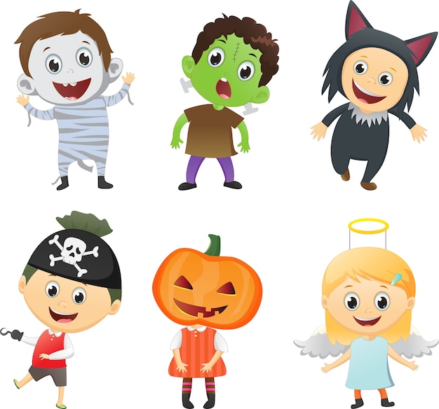 Plik wektorowy ilustracja dzieciaków jest ubranym halloweenowych kostiumy
