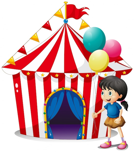 Ilustracja Dziewczyna Z Balonów Przed Namiot Cyrku Na Białym Tle