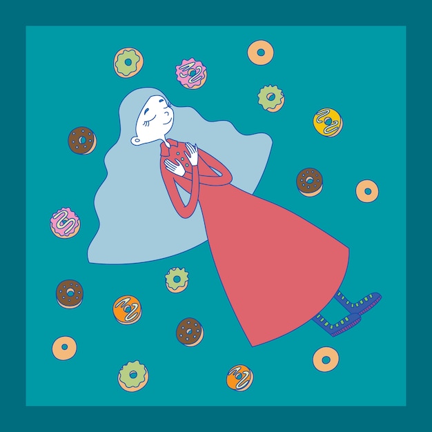 Ilustracja Dziewczyny Dosypianie Z Donuts