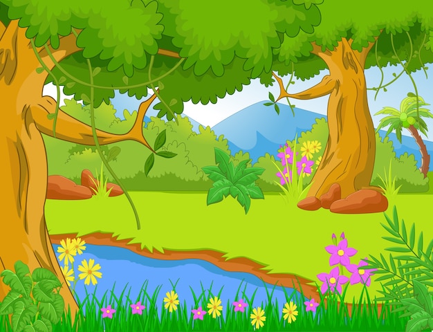 Ilustracja Dżungla Z Drzewami I Roślinami