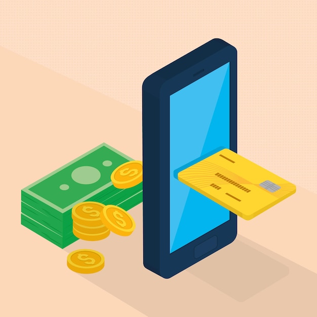 ilustracja e-commerce z telefonem komórkowym i pieniędzmi