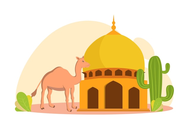 Ilustracja Eid Al Adha Z Meczetem I Wielbłądem
