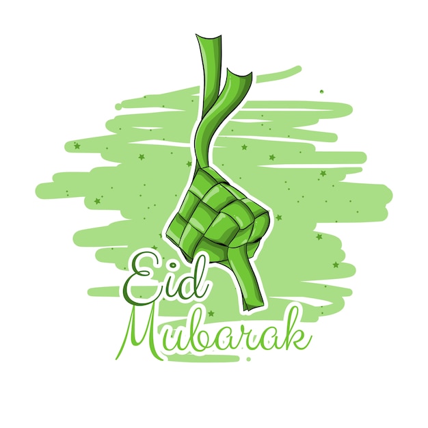 Ilustracja Eid Mubarak Z Wiszącym Ketupat Ręki Rysunkiem