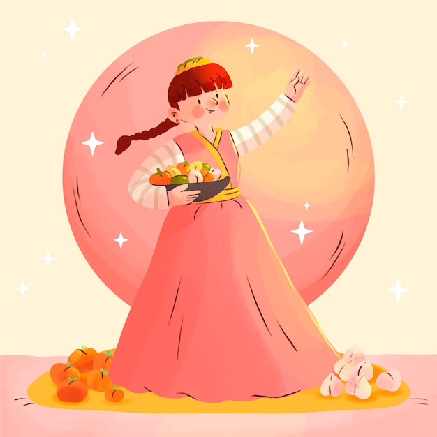 Ilustracja Festiwalu Chuseok W Akwarelach